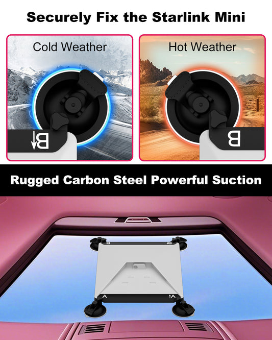 Starlink Mini Car Suction Cup Mount, Secure Mounting Kit for Car Windows & Sunroofs, Strong Suction Design Ensure Stable Satellite Signal for RVs, Boats and Road Trips with 2 Replaceable Suction Cup