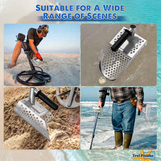 TRVL FIELDER Sand Scoop Set,Sand Scoop with Detachable Long Handle - Durable Stainless Steel Metal Detecting Tool for Effortless Underwater Treasure Hunting and Beach Digging