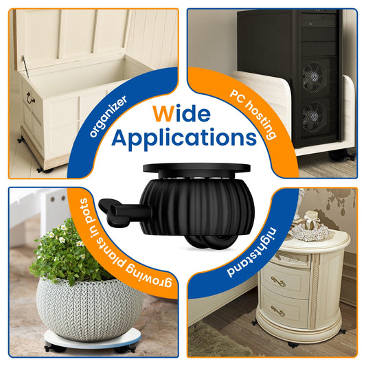 Self Adhesive Caster Wheels,Appliance Rollers for Kitchen Appliances,360°Swivel Stem Casters Universal Steel Wheel with Brake for Small Furniture,Trash Can (Black,Black Caster,8 PCS)