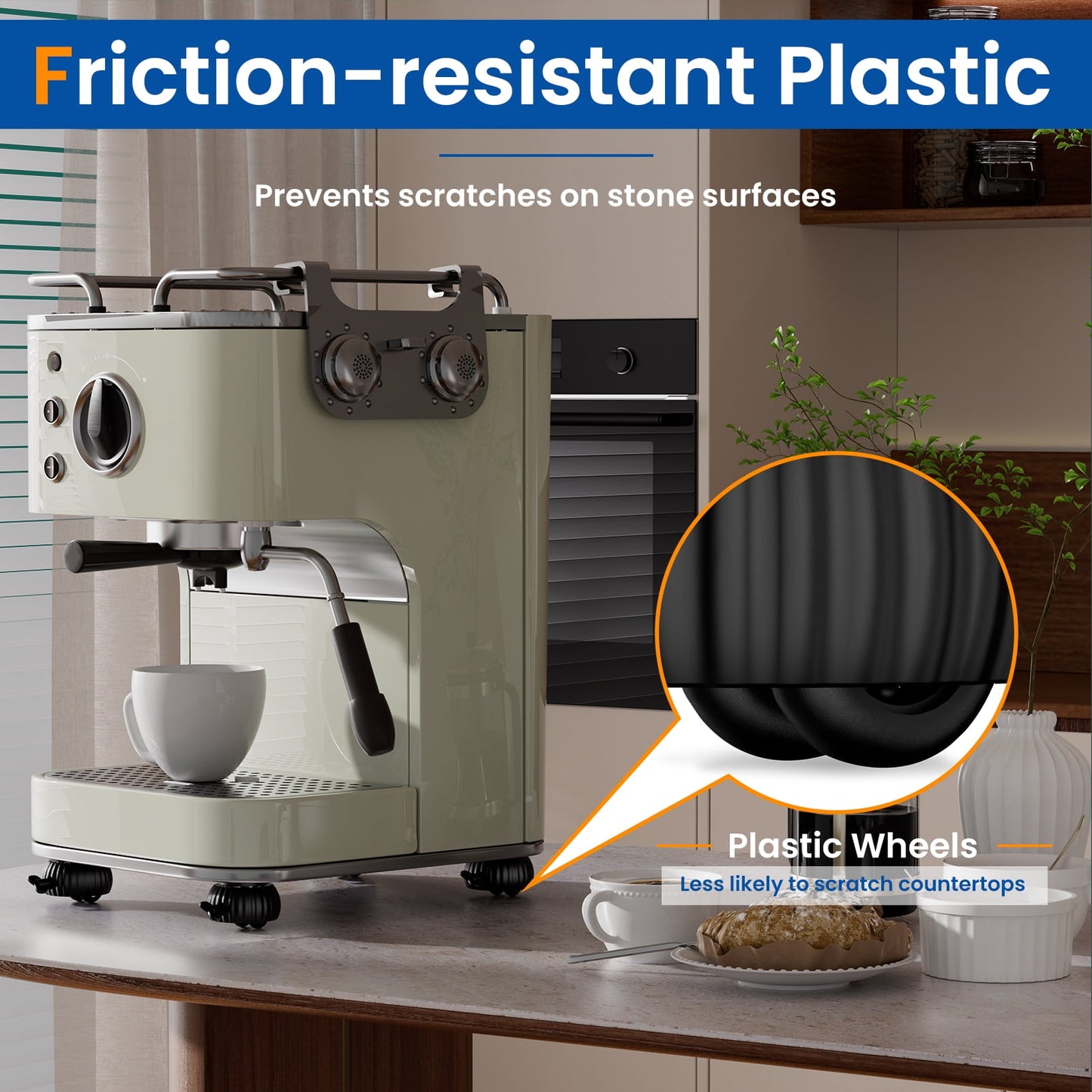 Self Adhesive Caster Wheels,Appliance Rollers for Kitchen Appliances,360°Swivel Stem Casters Universal Steel Wheel with Brake for Small Furniture,Trash Can (Black,Black Caster,8 PCS)