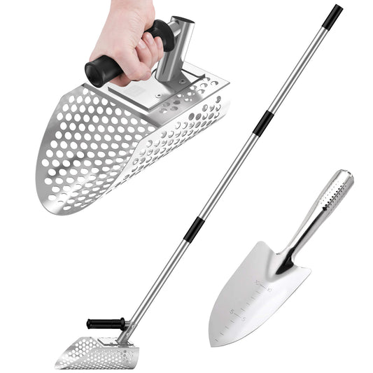 TRVL FIELDER Sand Scoop Set,Sand Scoop with Detachable Long Handle - Durable Stainless Steel Metal Detecting Tool for Effortless Underwater Treasure Hunting and Beach Digging