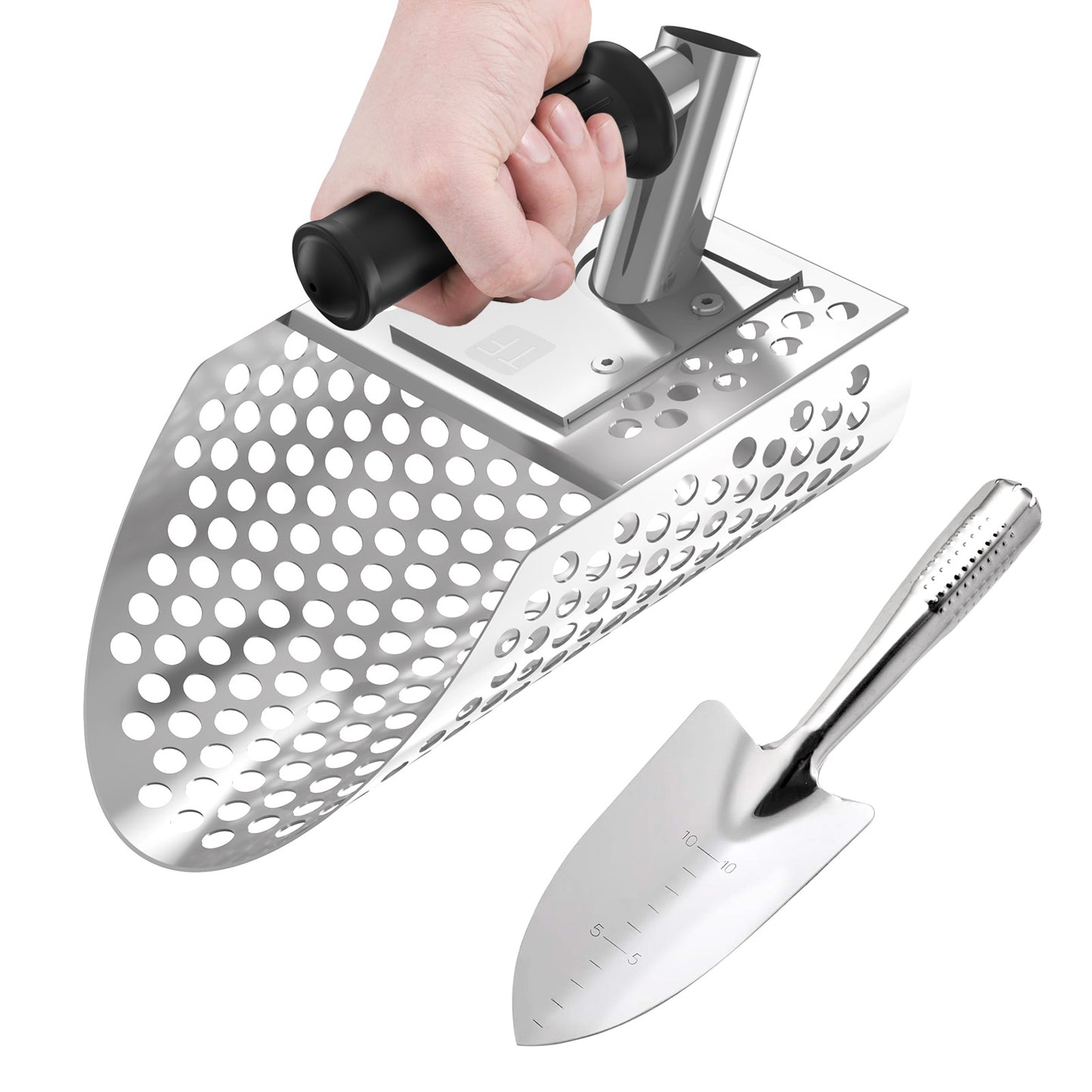 TRVL FIELDER Heavy Duty Sand Scoop for Beach Metal Detecting - Durable Stainless Steel Shovel & Fast Sifting Tool for Beach Finds! Perfect for Treasure Hunters