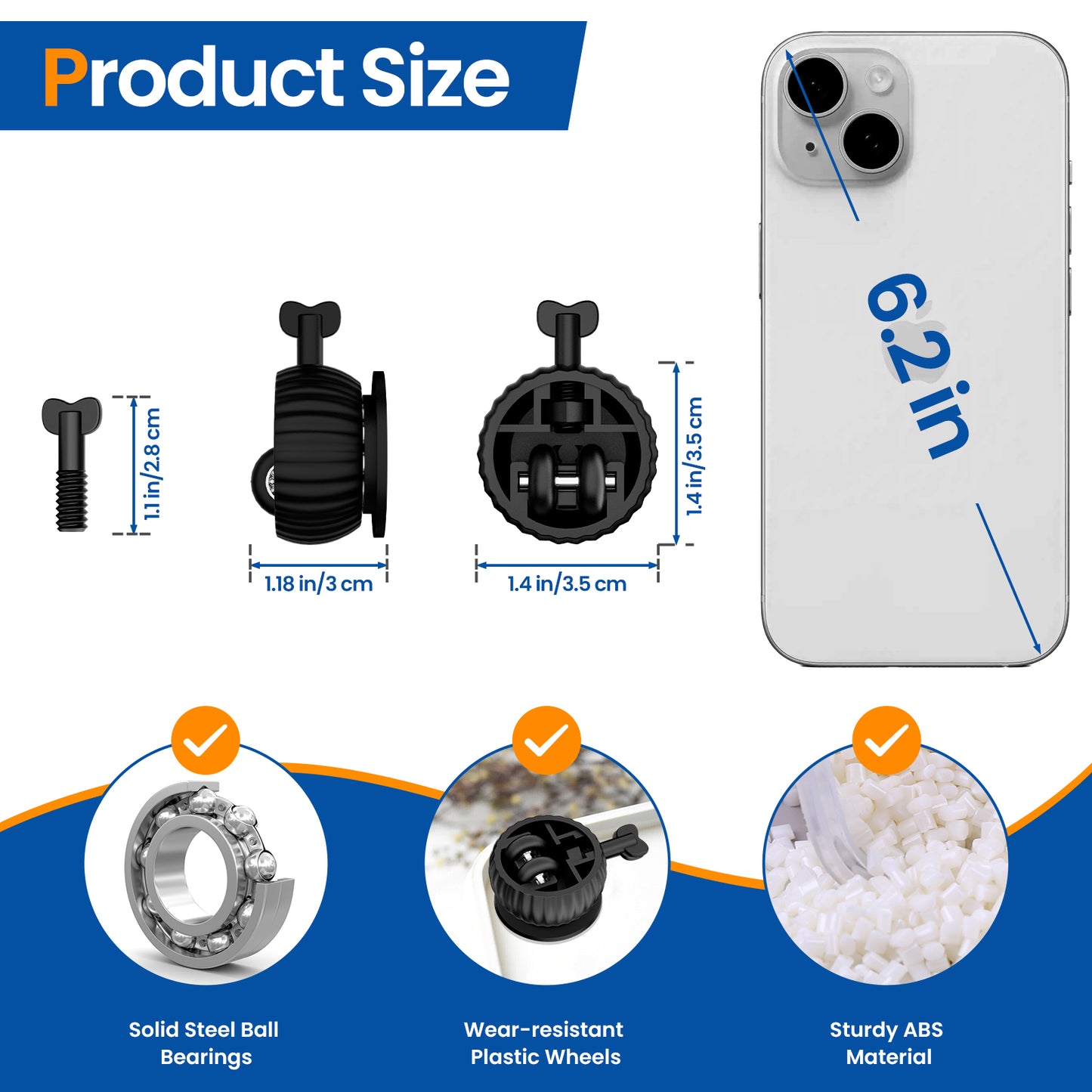 Self Adhesive Caster Wheels,Appliance Rollers for Kitchen Appliances,360°Swivel Stem Casters Universal Steel Wheel with Brake for Small Furniture,Trash Can (Black,Black Caster,8 PCS)