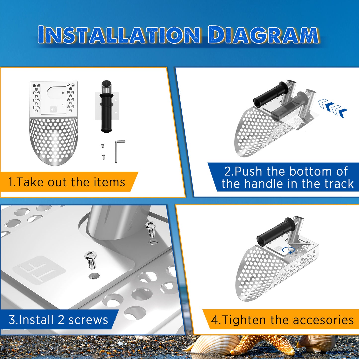 TRVL FIELDER Heavy Duty Sand Scoop for Beach Metal Detecting - Durable Stainless Steel Shovel & Fast Sifting Tool for Beach Finds! Perfect for Treasure Hunters
