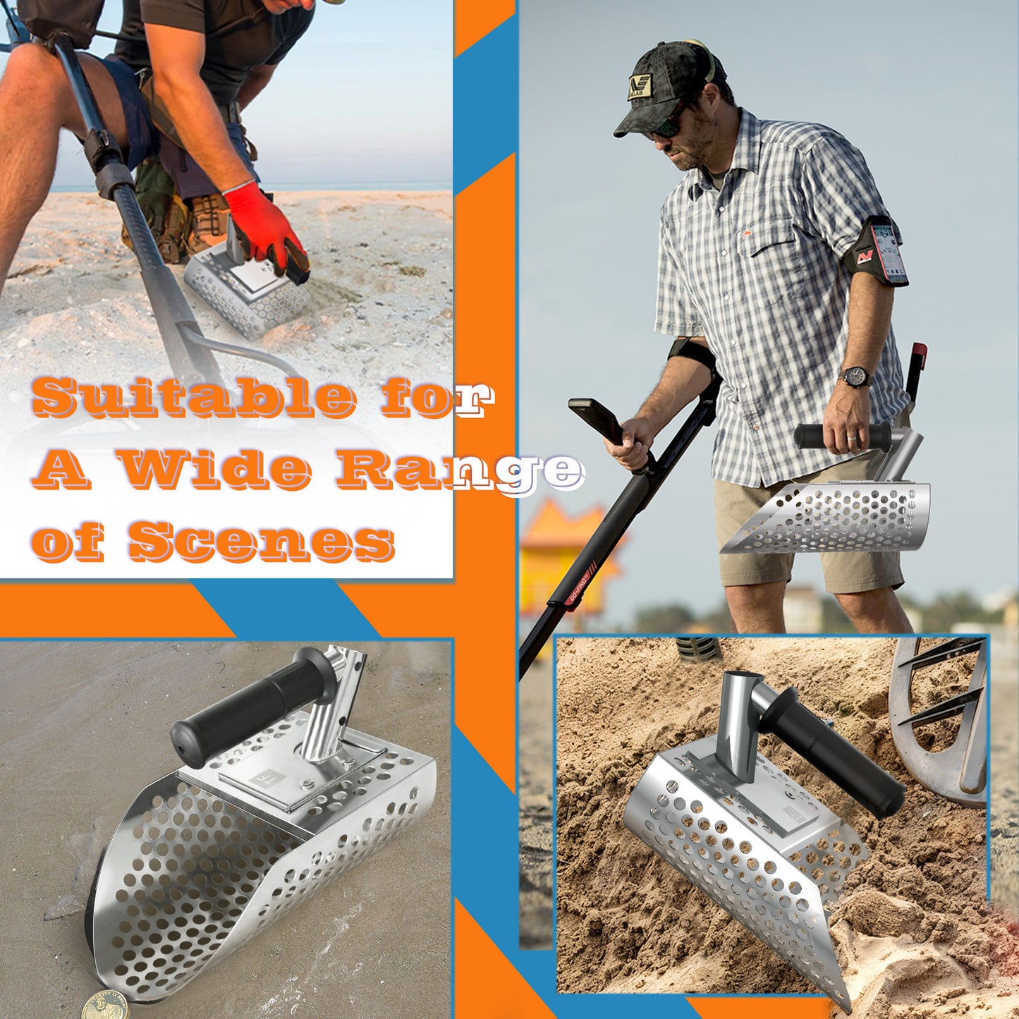 Sand Scoop for Metal Detecting, Metal Detector Shovel, Stainless Steel Metal Detecting Accessories, Beach Sifter Sand Scoops, Digging Tool Fast Sifting Scoopers for Treasure Hunting Backyard