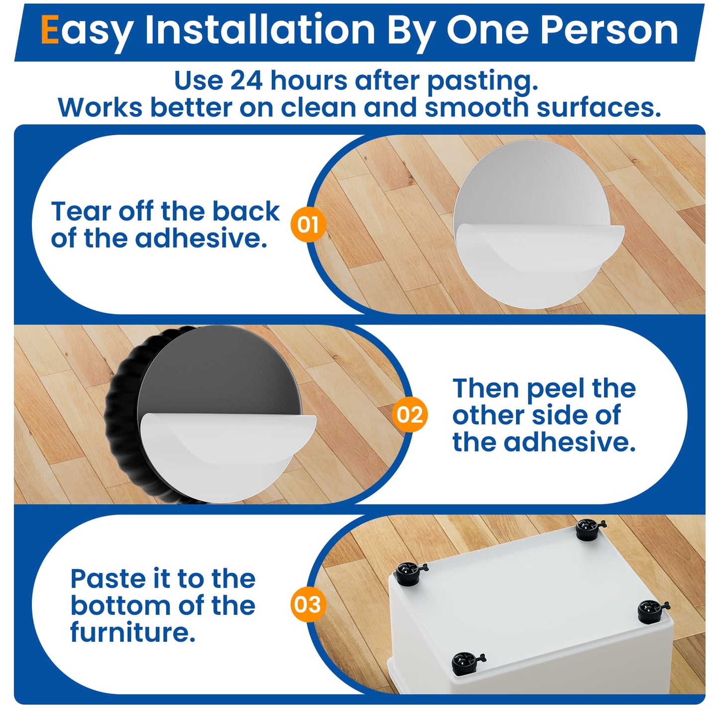 Self Adhesive Caster Wheels,Appliance Rollers for Kitchen Appliances,360°Swivel Stem Casters Universal Steel Wheel with Brake for Small Furniture,Trash Can (Black,Black Caster,8 PCS)