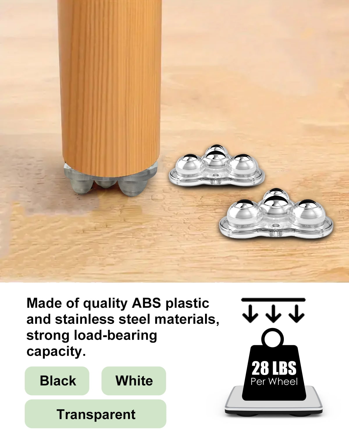 Self Adhesive Caster Wheels,Appliance Rollers for Kitchen Appliances,360°Swivel Mini Universal Wheel Roller Casters for Storage Box,Small Furniture (with 4 Ball Bearings,Clear,4 PCS)