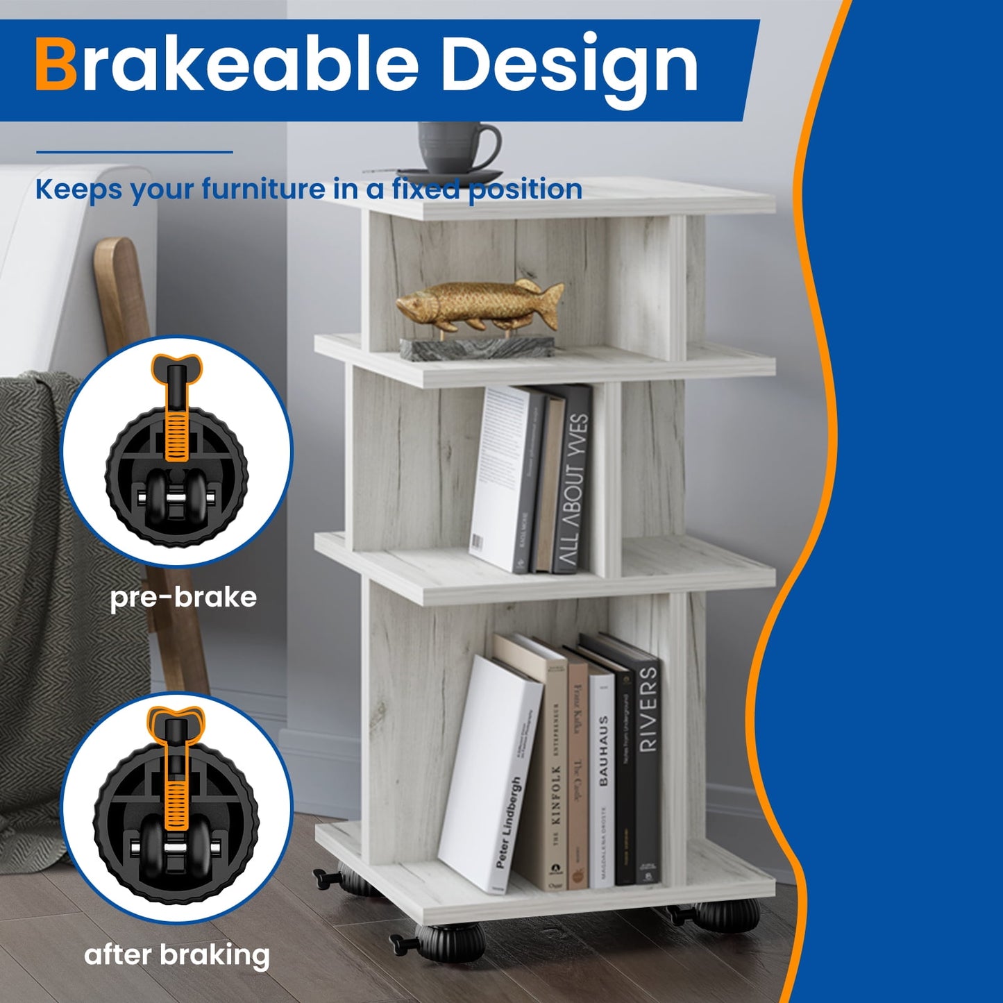 Self Adhesive Caster Wheels,Appliance Rollers for Kitchen Appliances,360°Swivel Stem Casters Universal Steel Wheel with Brake for Small Furniture,Trash Can (Black,Black Caster,8 PCS)