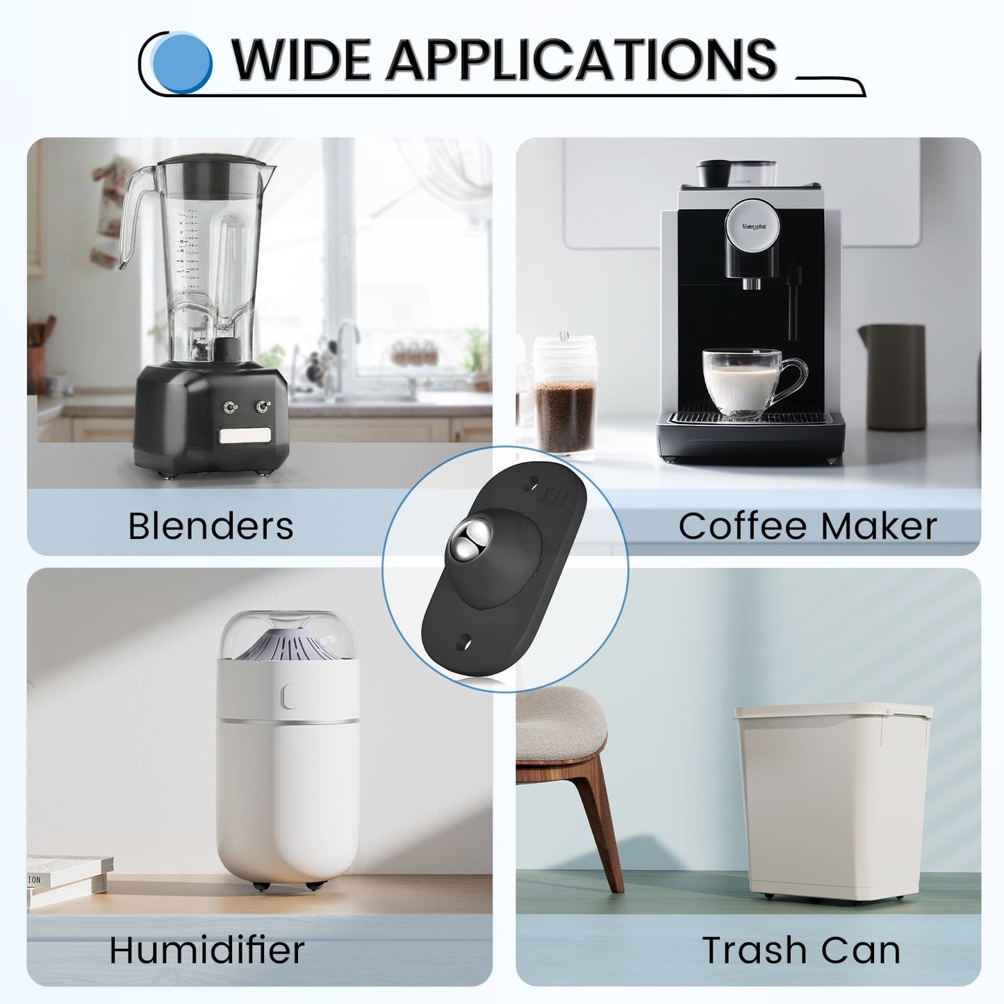 Self Adhesive Caster Wheels,Appliance Rollers for Kitchen Appliances,360°Swivel Mini Universal Wheel Roller Casters,Sticky Pulley for Trash Can,Storage Box,Small Furniture (8,Black-Swivel)