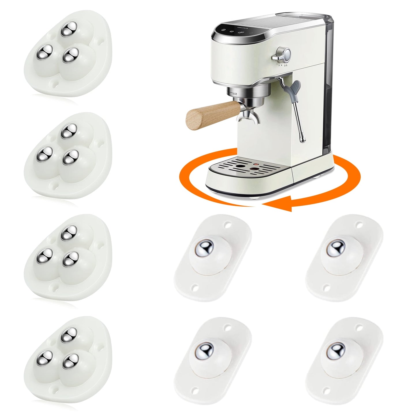 Self Adhesive Caster Wheels,Appliance Rollers for Kitchen Appliances,360°Swivel Mini Universal Wheel Roller Casters for Storage Box,Small Furniture (White,with 3 Ball Bearings,8 PCS)