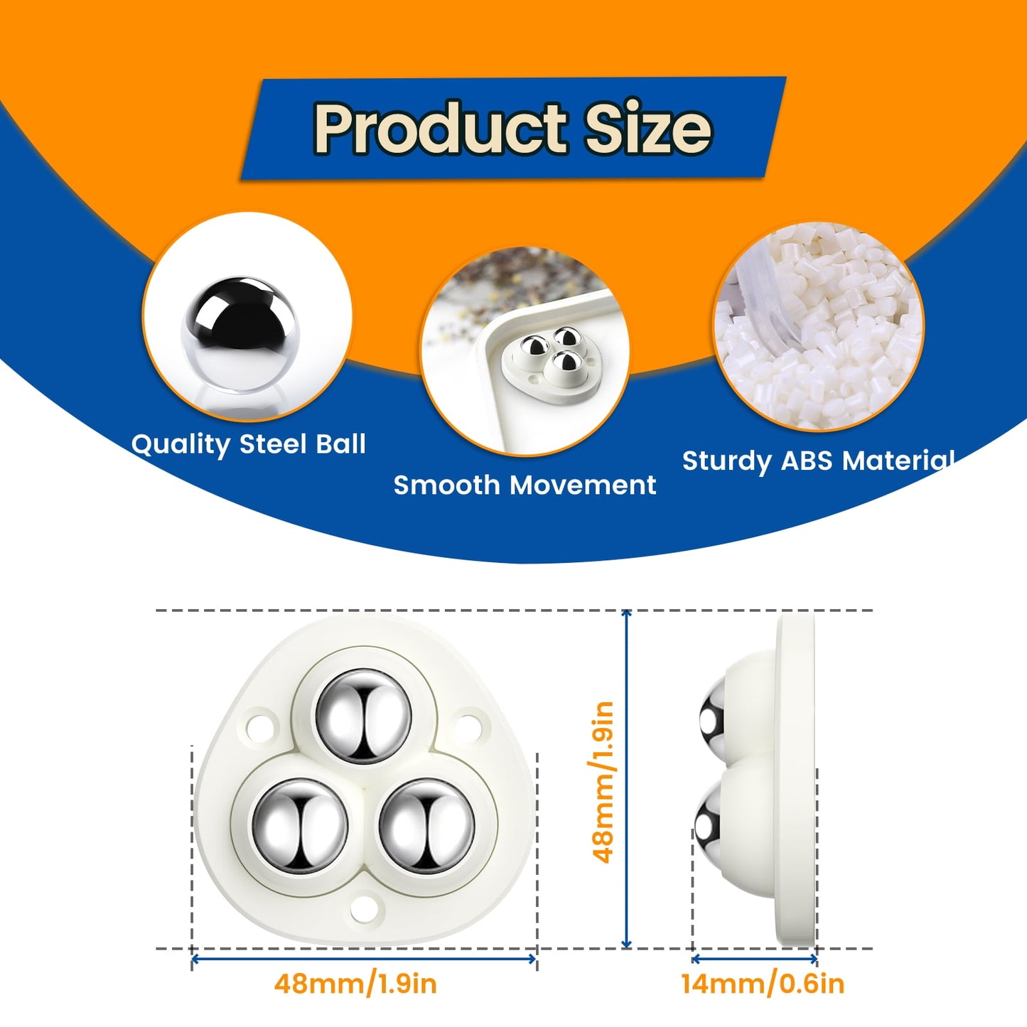 Self Adhesive Caster Wheels,Appliance Rollers for Kitchen Appliances,360°Swivel Mini Universal Wheel Roller Casters for Storage Box,Small Furniture (White,with 3 Ball Bearings,8 PCS)