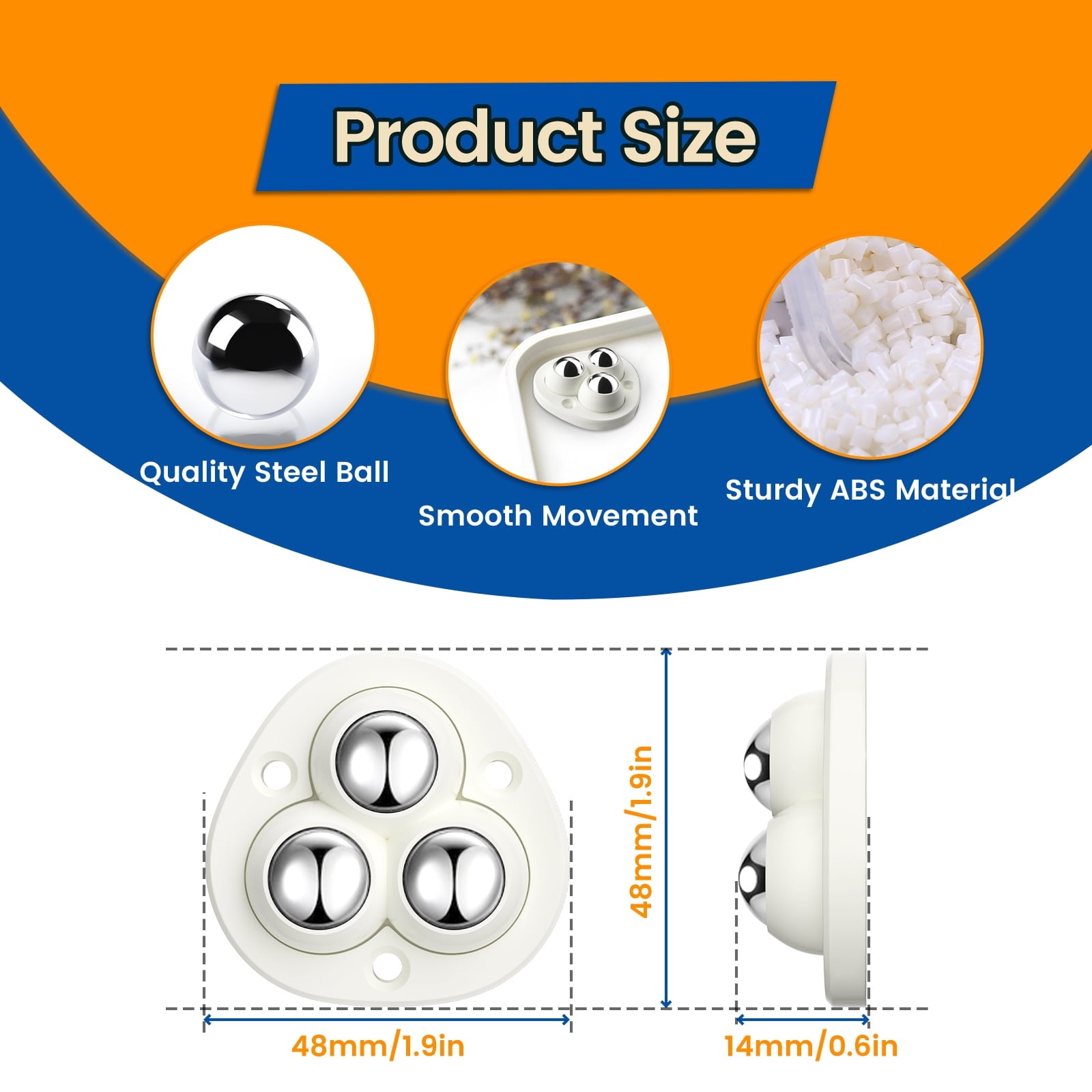 Self Adhesive Caster Wheels,Appliance Rollers for Kitchen Appliances,360°Swivel Mini Universal Wheel Roller Casters for Storage Box,Small Furniture (White,with 3 Ball Bearings,8 PCS)