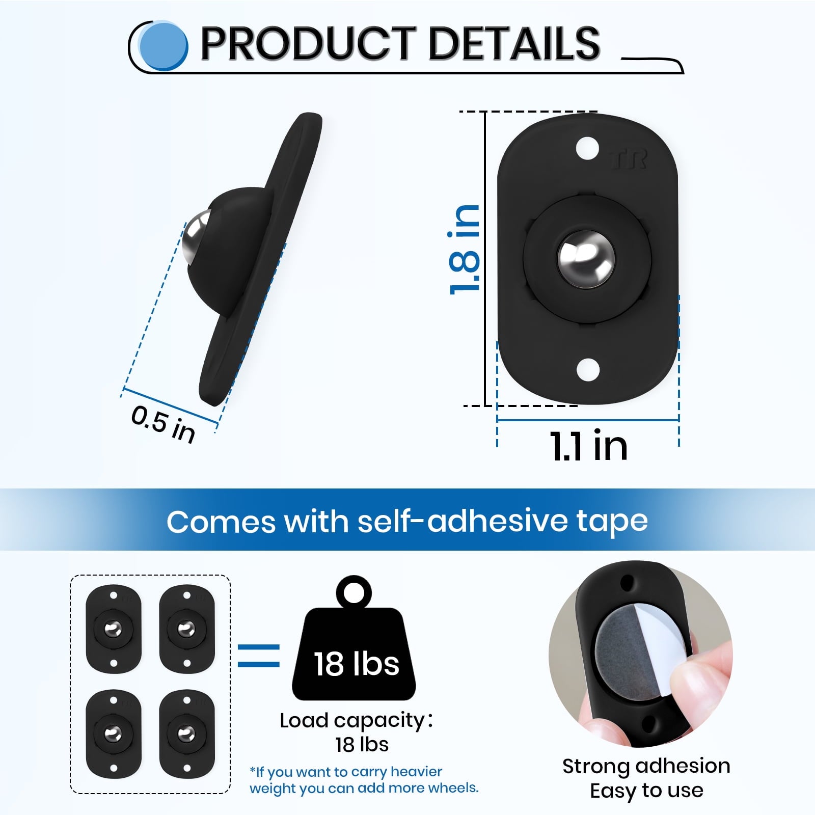 Self Adhesive Caster Wheels,Appliance Rollers for Kitchen Appliances,360°Swivel Mini Universal Wheel Roller Casters,Sticky Pulley for Trash Can,Storage Box,Small Furniture (8,Black-Swivel)