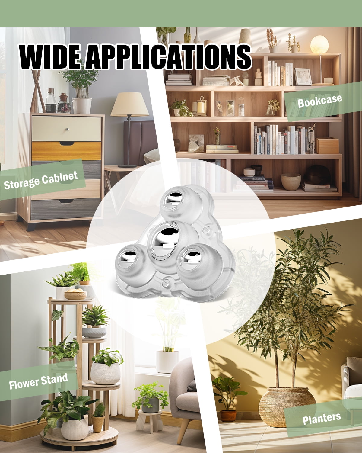 Self Adhesive Caster Wheels,Appliance Rollers for Kitchen Appliances,360°Swivel Mini Universal Wheel Roller Casters for Storage Box,Small Furniture (with 4 Ball Bearings,Clear,4 PCS)